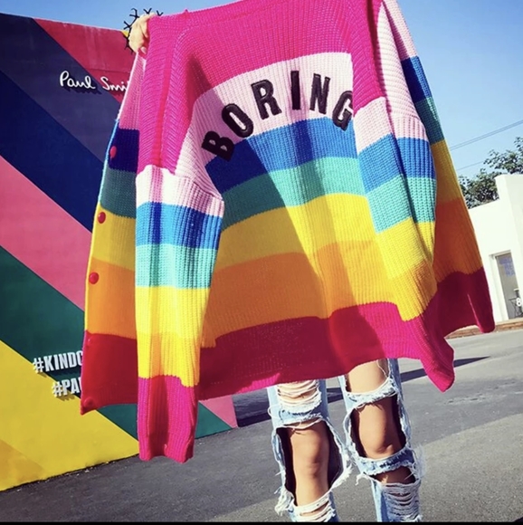 NWT Winter Y2K Rainbow Knitted Cardigan Sweater S: Small-Medium - Picture 2 of 11